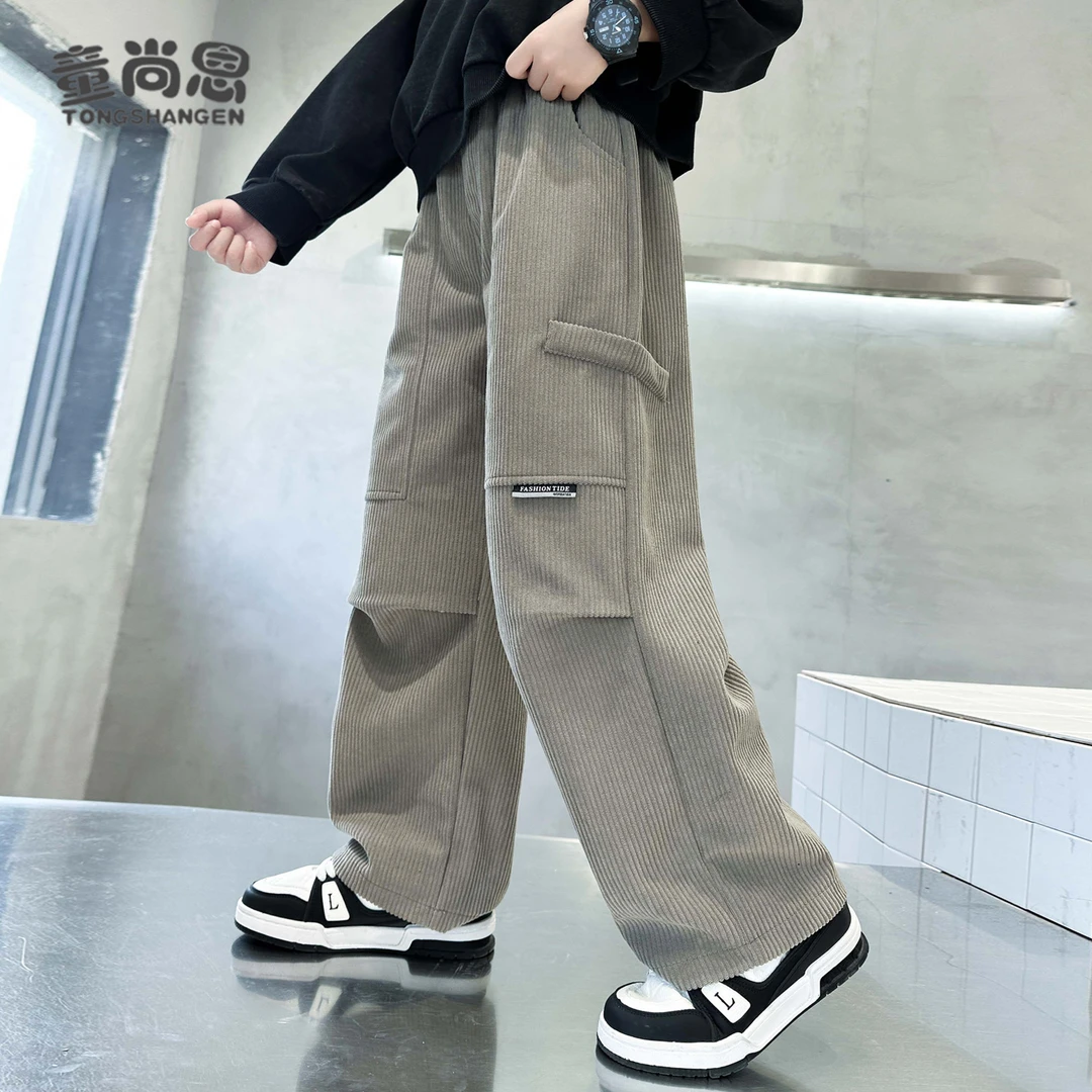 儿童裤子春秋款2025新款男童直筒裤中大童秋冬加绒长裤男孩休闲裤