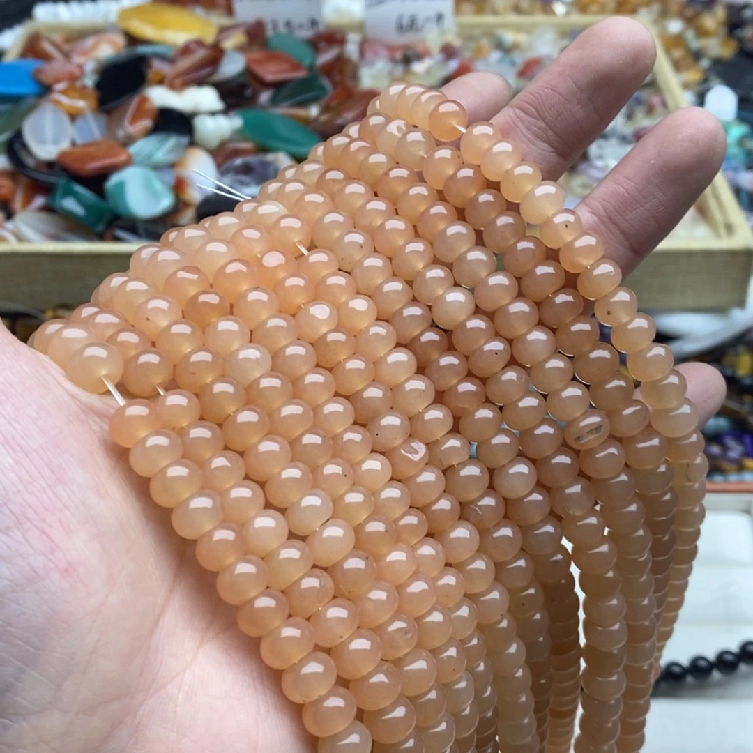 玛瑙/玉髓未镶嵌珠宝半成品一条天然微瑕8mm藕粉玉髓隔片