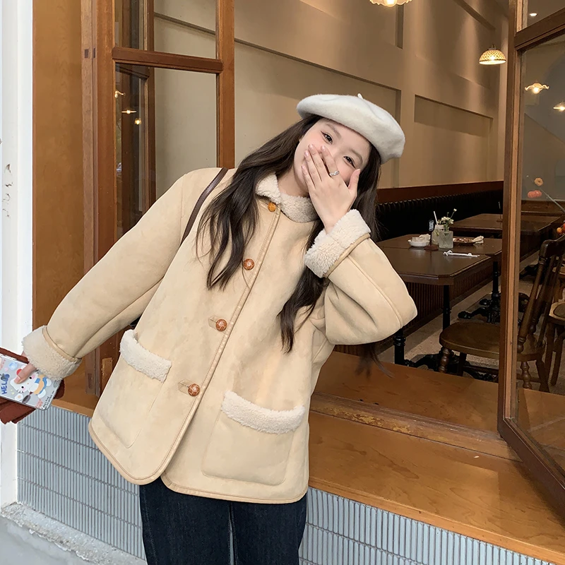 外套女秋冬新款加绒加厚设计感宽松复古大衣