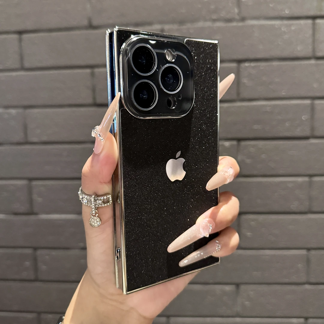 奢华闪粉方形水晶膜16proMax网红15pro个性13/14直边气囊高档女壳