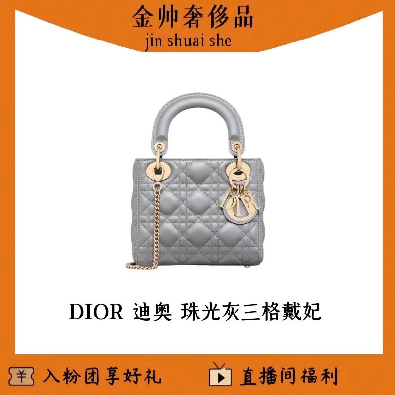 99新 DIOR/迪奥 珠光灰/三格戴妃/22年/单肩包/B6466