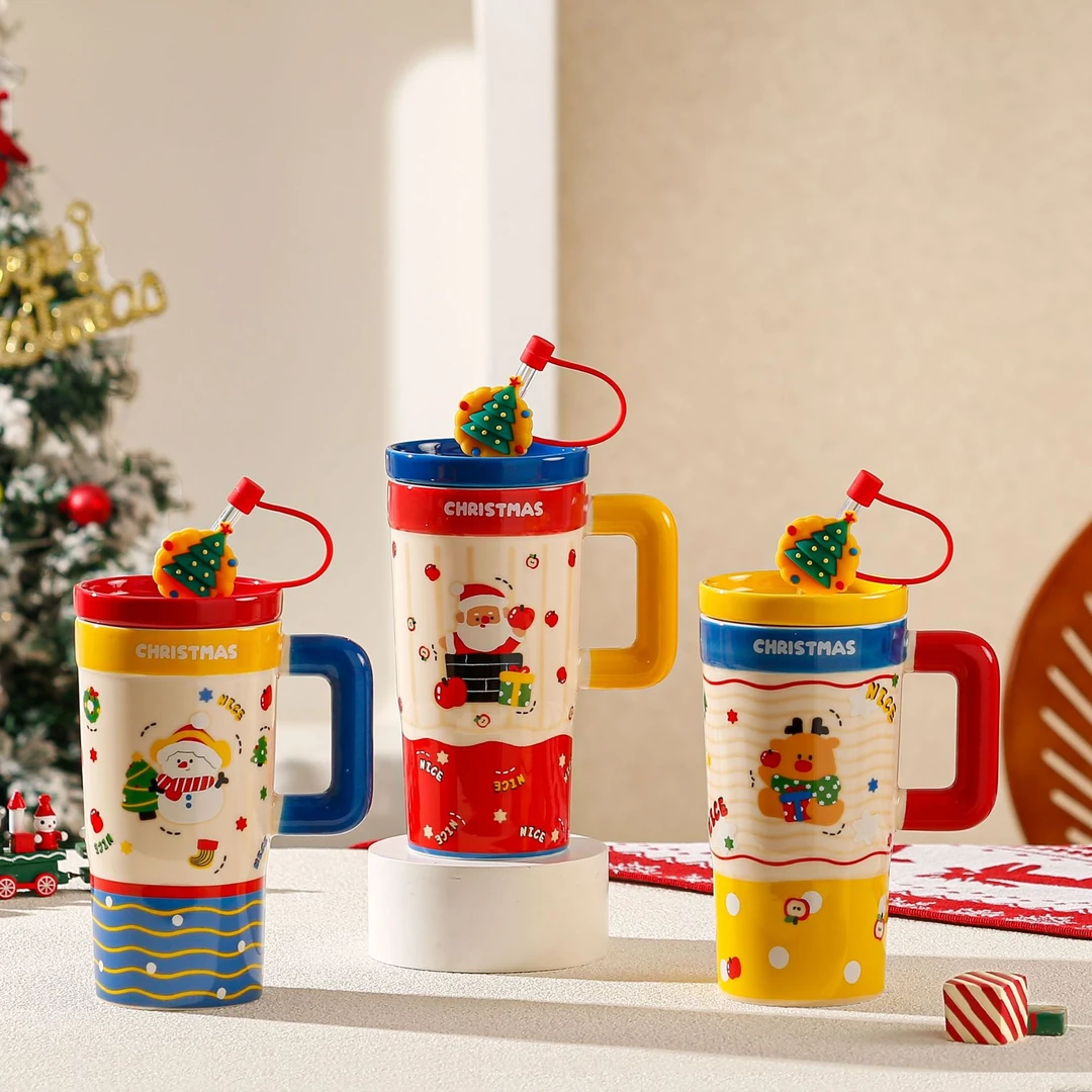 卡通涂鸦风圣诞陶瓷马克杯高颜值陶瓷杯咖啡杯