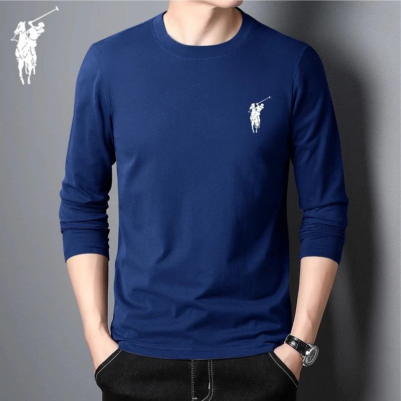 专柜正品纯棉长袖T恤男士春秋圆领宽松打底衫100棉休闲内搭上衣