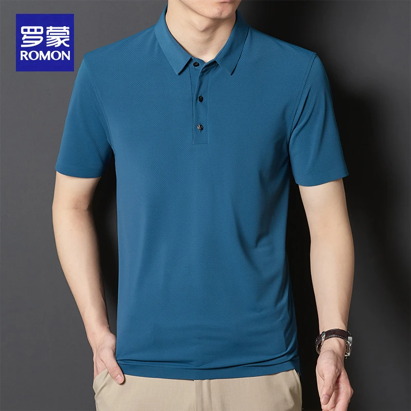 罗蒙男士百搭短袖T恤抗菌无痕休闲翻领polo衫薄款夏季半袖t恤透气