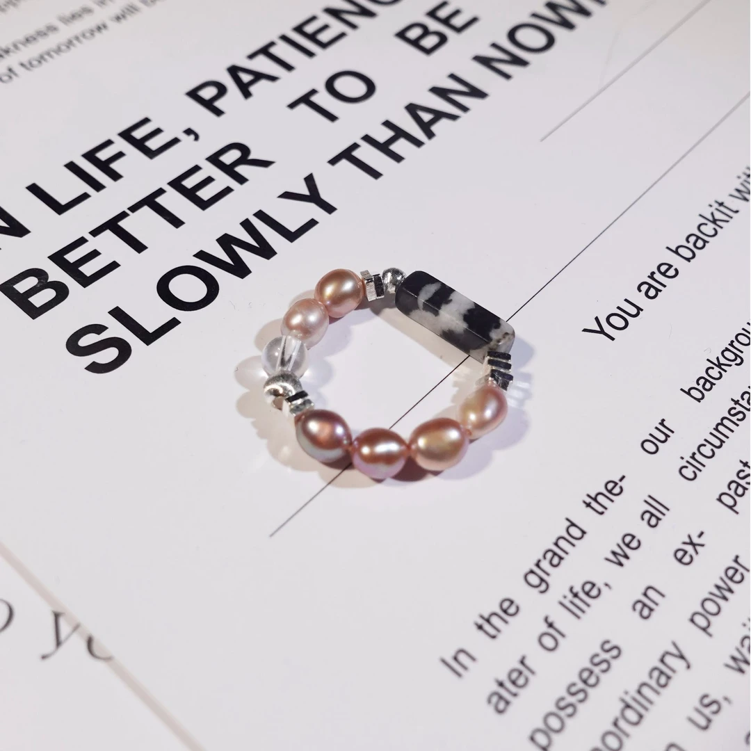 非金属仿珍珠戒指 【喜福集】百搭文玩戒指 原创小众复古叠搭戒指