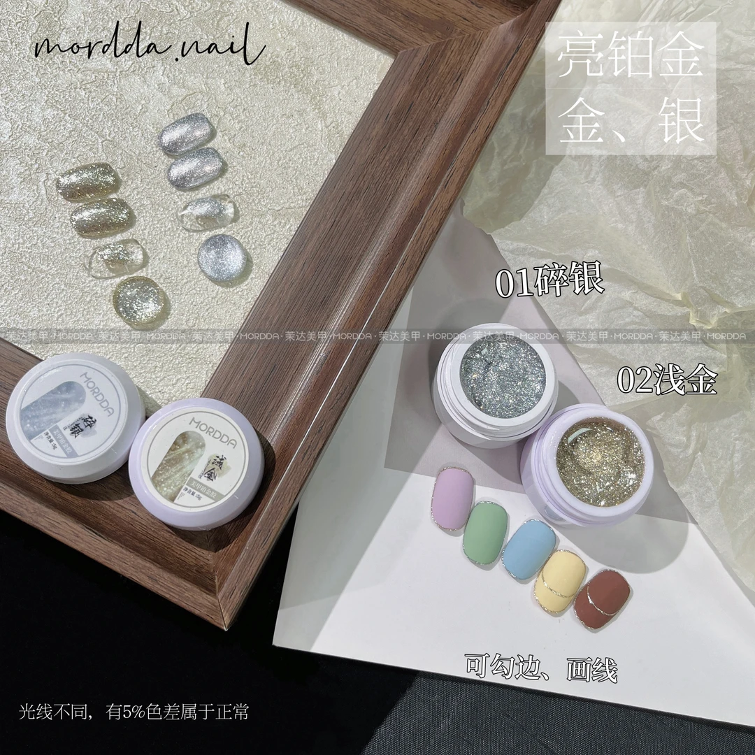 日式繁星高密度铂金胶爆闪美甲细闪银色亮片拉线勾边彩绘指甲油胶