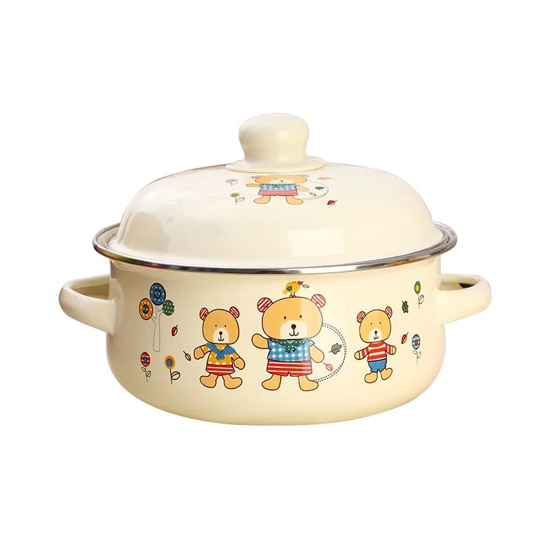 双耳搪瓷锅带盖汤碗小汤锅搪瓷泡面碗家用猪油盆耐高温搪瓷油罐子