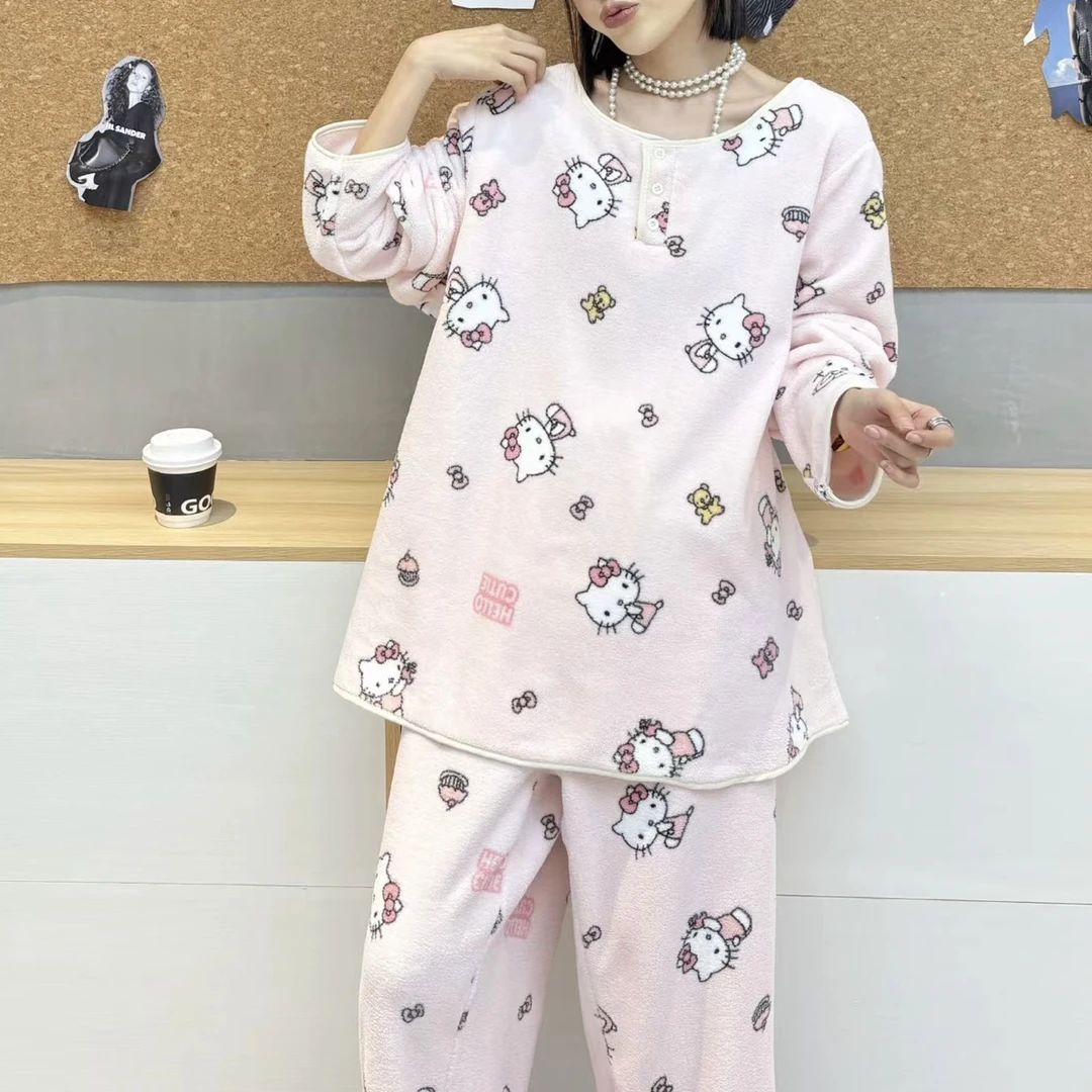 大圆大码女装 加绒加厚休闲圆领长袖可爱卡通睡衣家居服