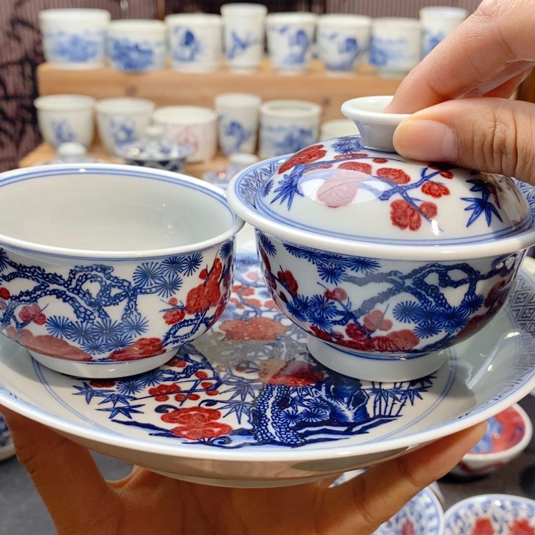 岁寒三友松竹梅三件套手绘原矿