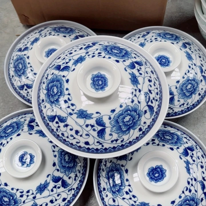 碗青花玲珑芙蓉花5件套