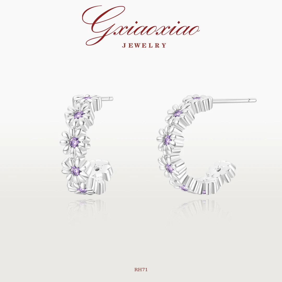 G XIAOXIAO 镀K金 法式气质轻奢时尚百搭紫色小雏菊耳环 RH71
