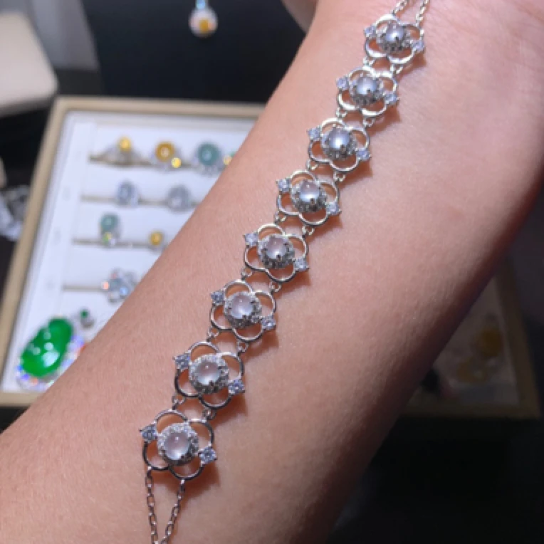 纯天然缅甸翡翠A货翡翠 高冰玫瑰花手链