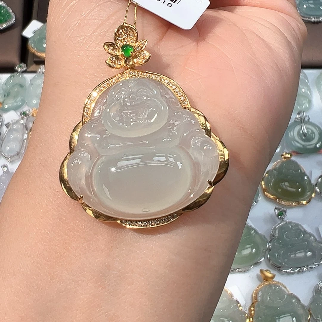 翡翠18K金镶嵌吊坠(不含链)佛公