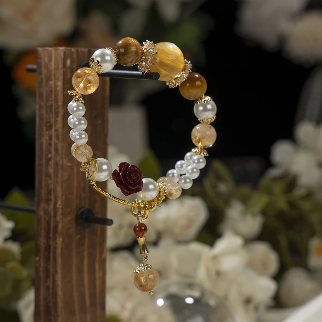 【国色芳华】金虎眼 金锂云母 原创水晶手串多样性发货E1019