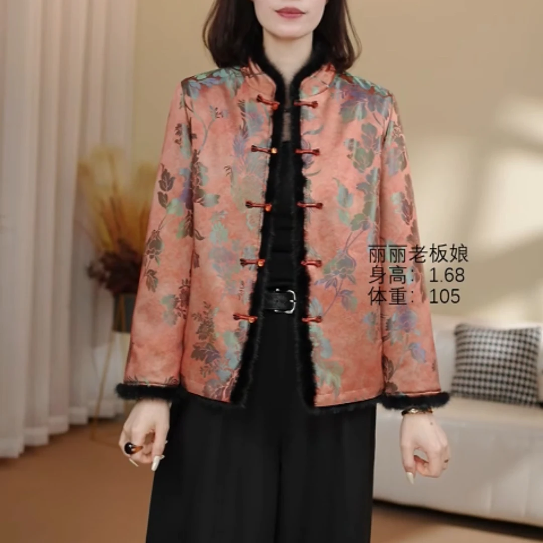 343#2025新款上衣长袖中国风复古立领花纹提花厚款双面穿气质短款