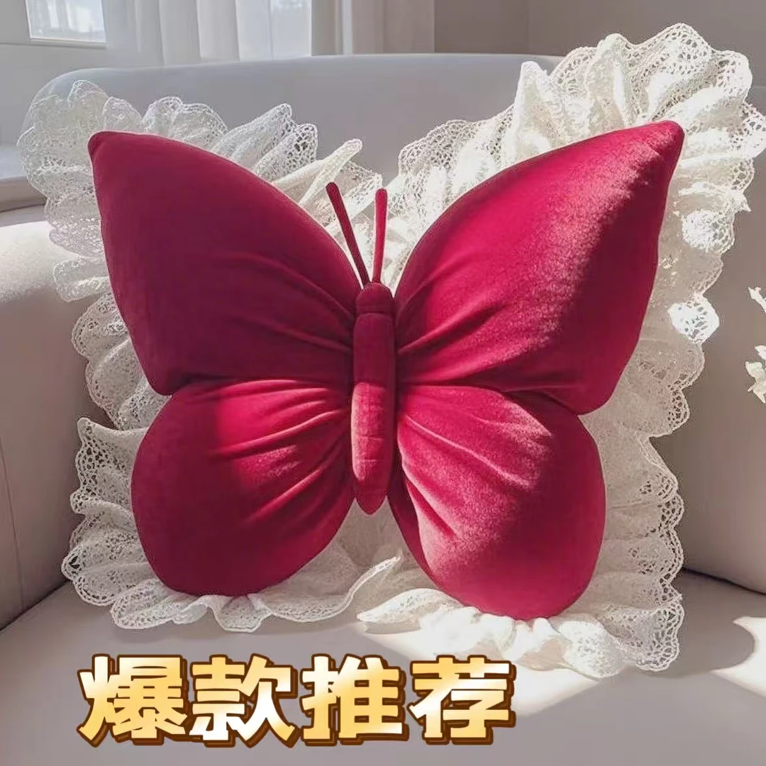 新款公主柔软办公靠枕现代蕾丝蝴蝶结卧室沙发靠垫床头摆件装饰