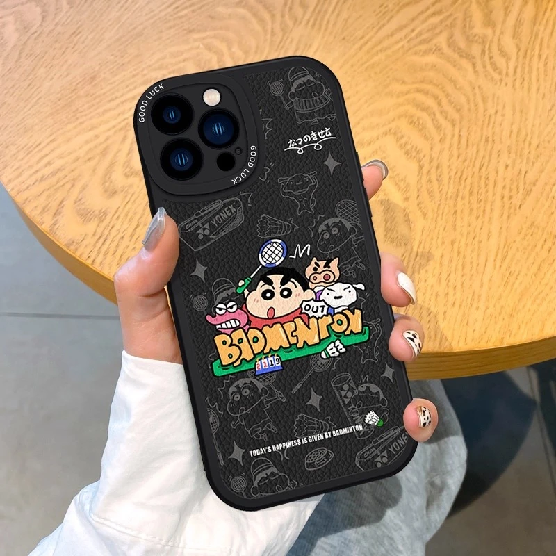 适用苹果16手机壳羽毛球小新iPhone15promax小羊皮13pro防摔X新款