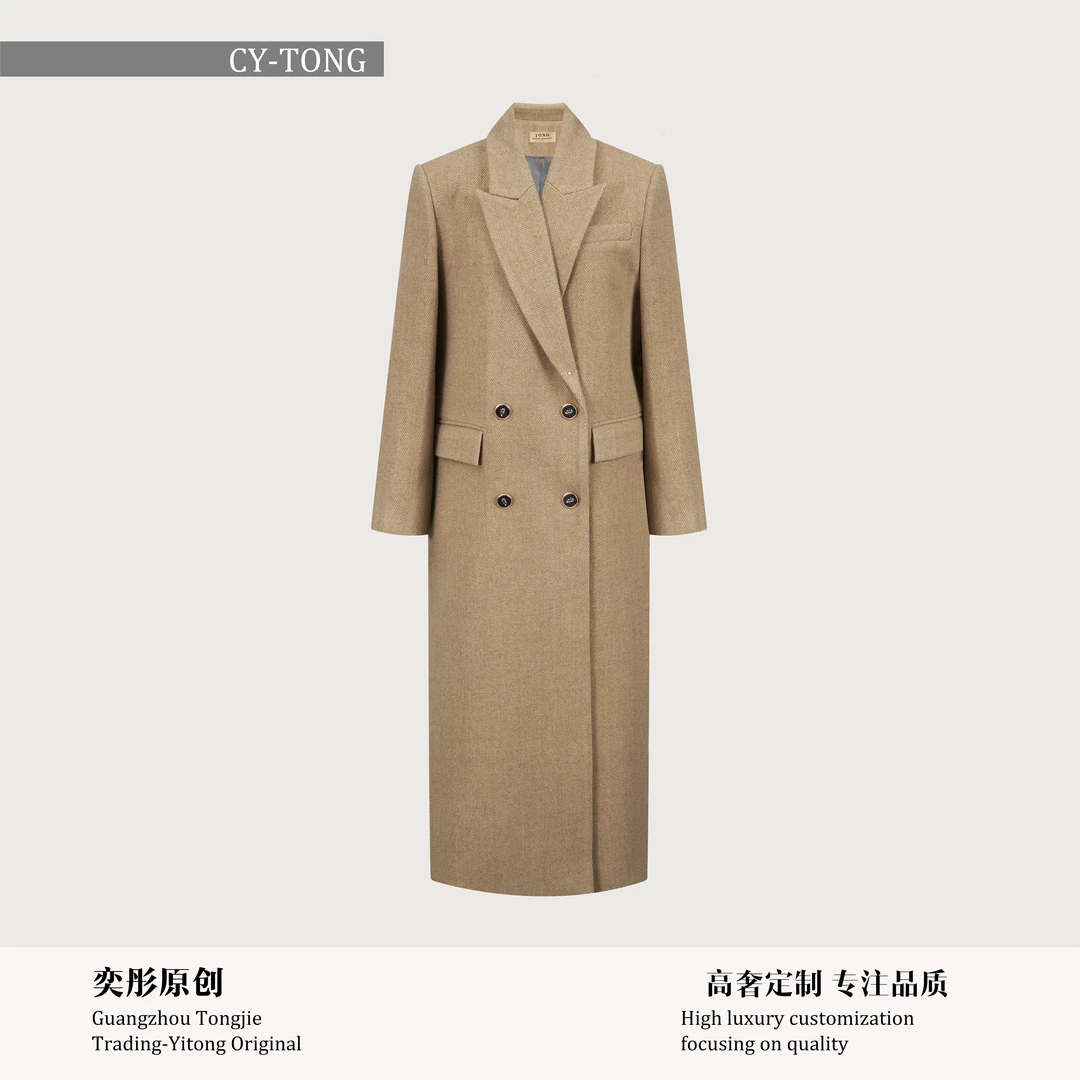 【彤姐原创】冬季时尚设计轻奢气质长款高定单色大衣外套TWTZ4038