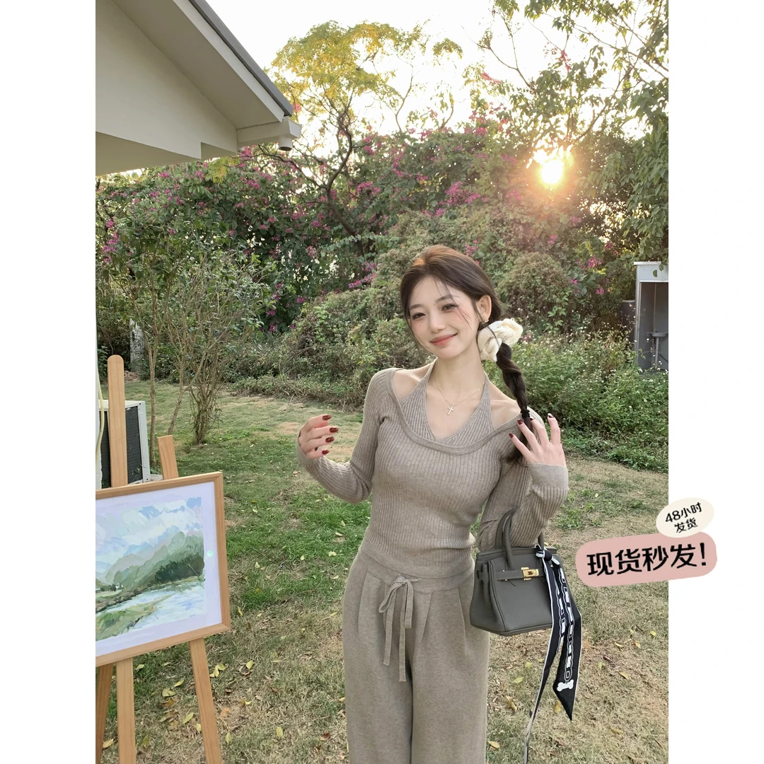 万万不熬夜【山茶黎香】早春新款法式高级感上衣垂感阔腿裤两件套