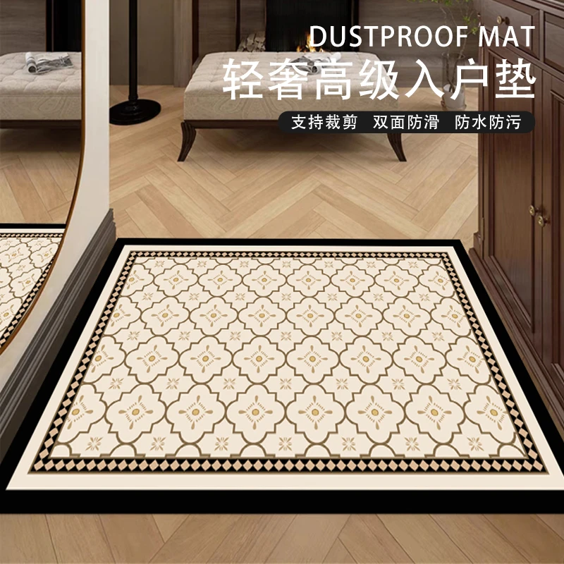 入户地垫2025新款复古轻奢pvc可擦洗门口进门脚垫黑色耐脏南洋风