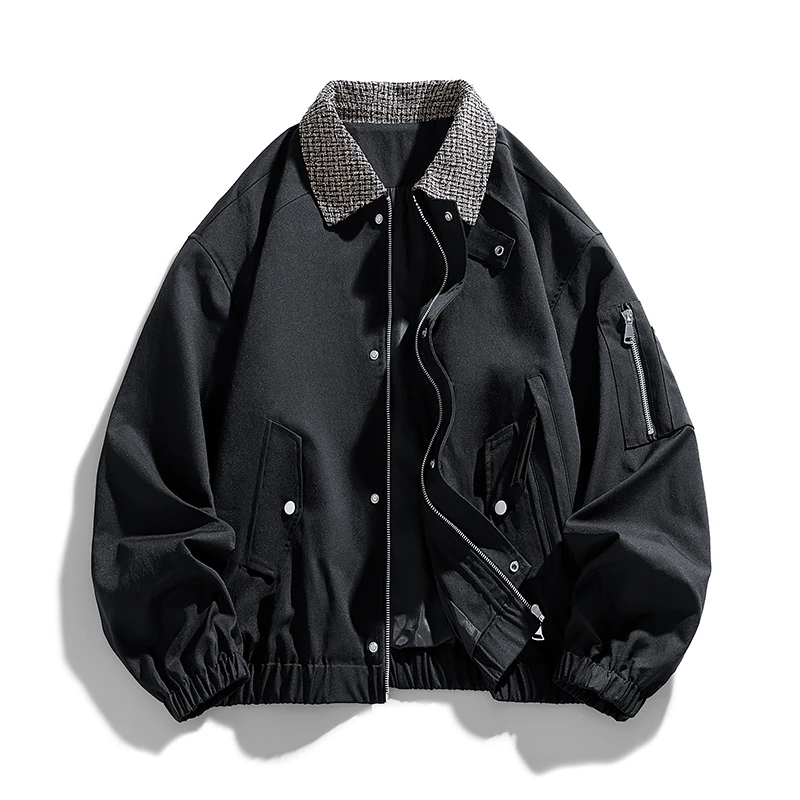 【秋季上新】蝈蝈大码秋季翻领帅气复古宽松休闲加肥加大潮流男夹克