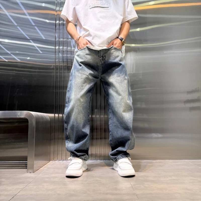 2025新款ins潮流日系秋季做旧男士牛仔裤水洗做旧复古高街宽松