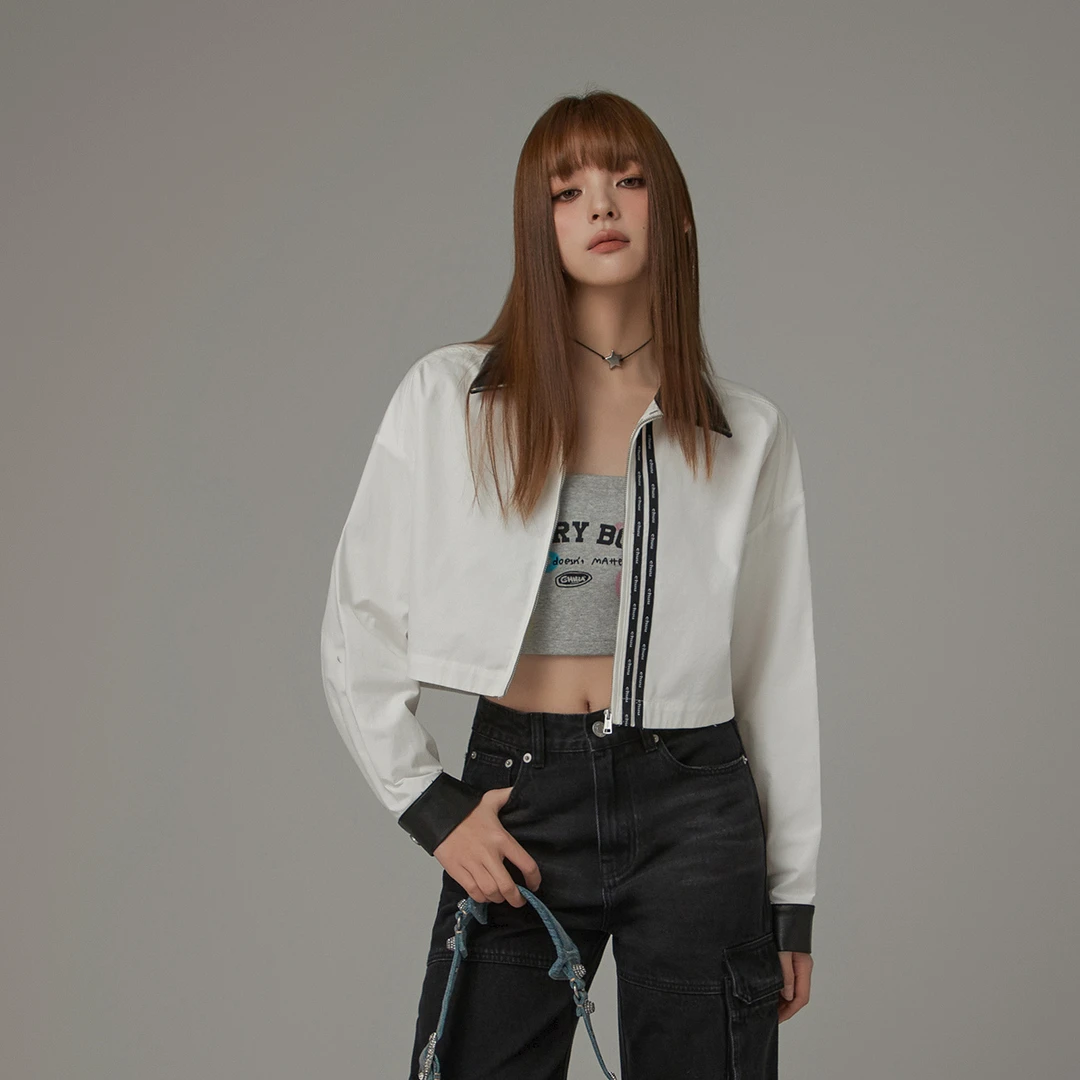 C003【金拐子专属】CHUU翻领撞色设计基础显瘦衬衫-F