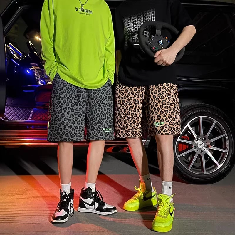 特大码300斤豹纹短裤男女夏季薄款宽松外穿大裤衩潮流休闲中裤