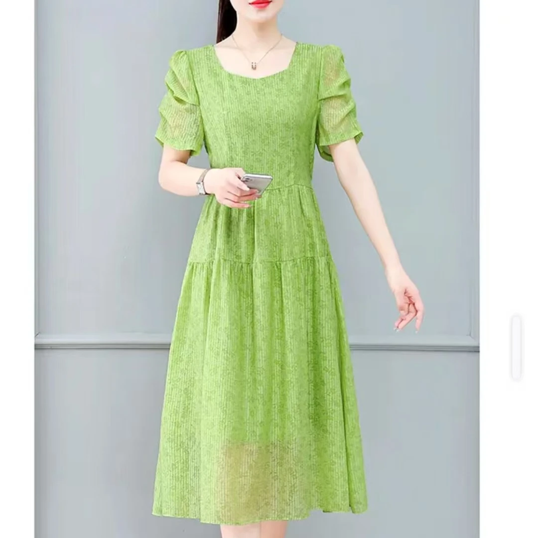 2025夏季新款方领连衣裙气质显瘦洋气女裙子时尚长裙子2357长113