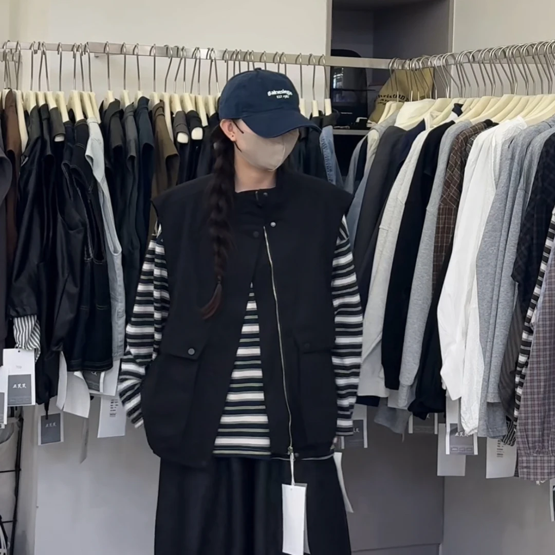 2025早秋甜酷韩版设计感衬衫马甲潮流宽松百搭休闲马夹户外简约