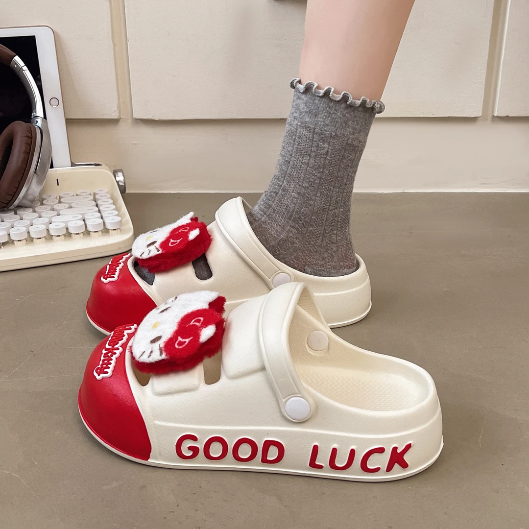 可爱卡通凯蒂猫包头半拖鞋女外穿2025年夏季新款踩屎感两穿包头拖