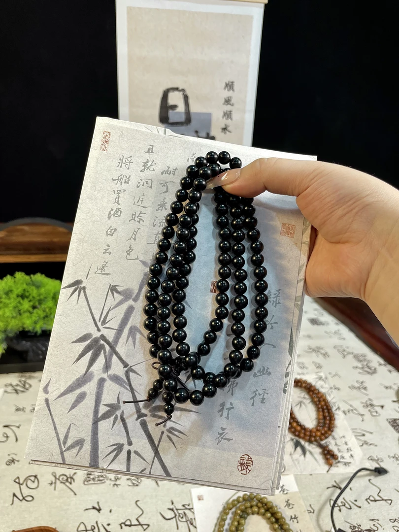非金属木质手链 黑檀108颗四圈款手串男女通用