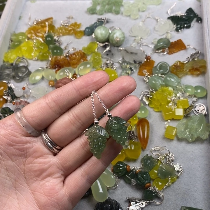 蛇纹石玉未镶嵌耳饰耳环项链挂件