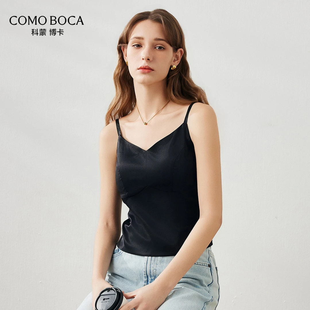 COMOBOCA/科蒙·博卡弹力缎桑蚕丝吊带背心上衣美背打底KXTX001855