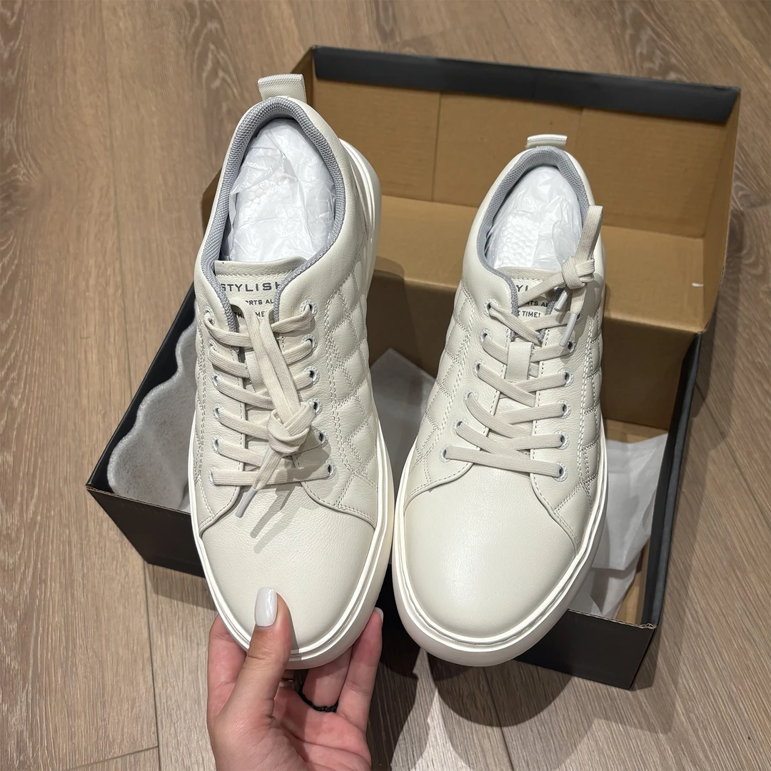 【H家】小白鞋！踩屎感！秋季新款真皮休闲鞋男时尚白色休闲板鞋鞋子