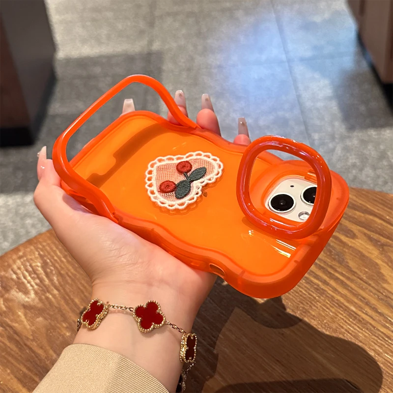 樱桃爱心适用苹果17iPhone16/15promax手机配件板凳双支架手机壳