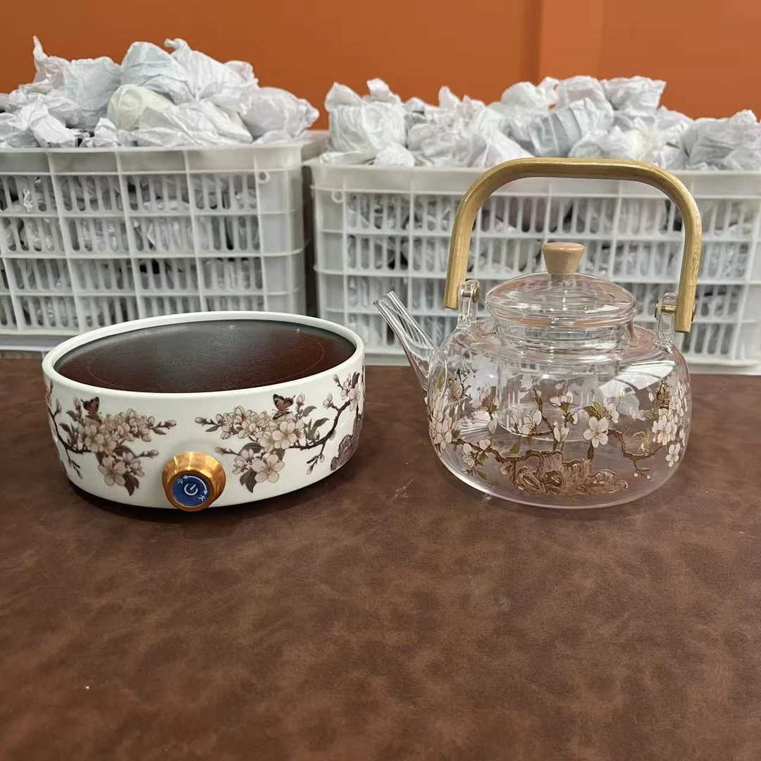 G4190+G4191家用耐热玻璃煮茶壶搭配陶瓷电陶炉养生煮茶器