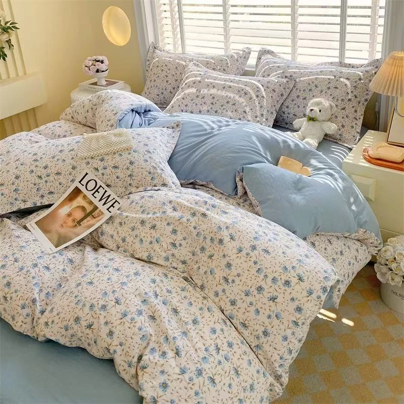 木棉柔软透气学生印花斜纹磨毛四件套床品套件床上用品床单被罩