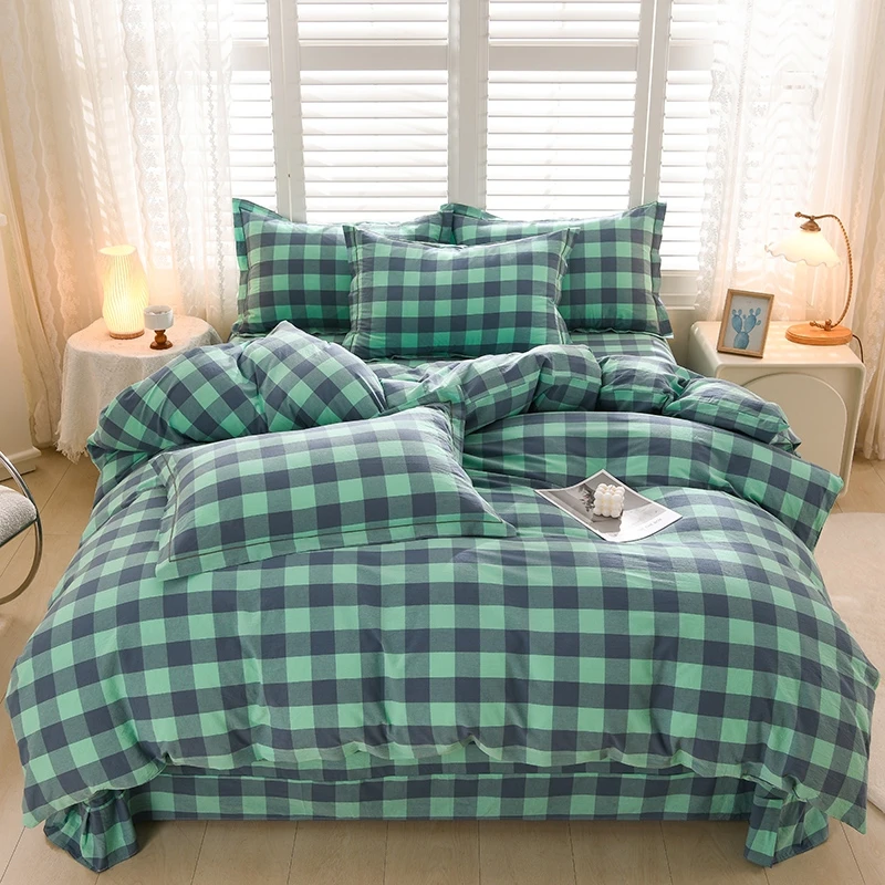 A类全棉色织水洗棉四件套100%纯棉床单被套床上学生宿舍三4件套