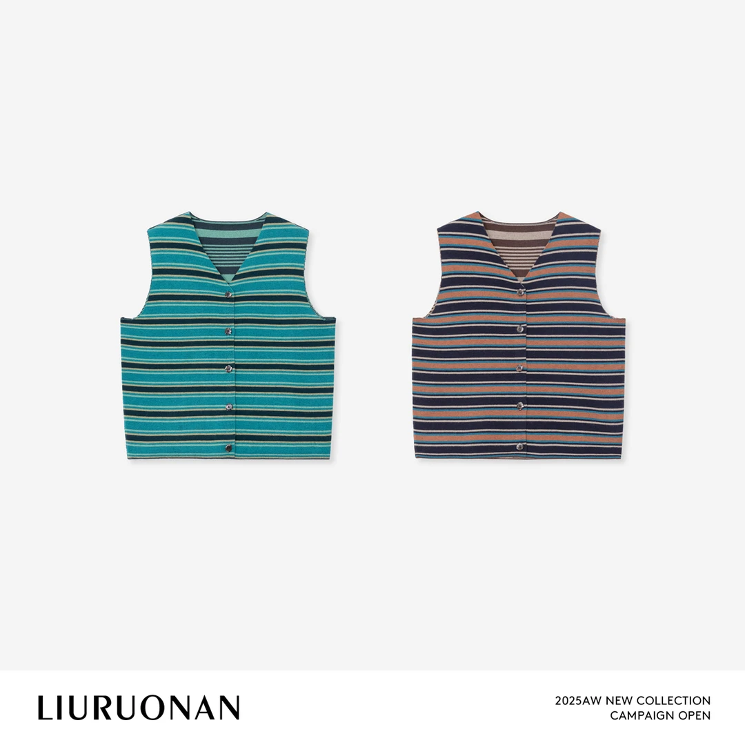 LIURUONAN 25AW【波嬉马甲】复古撞色条纹V领针织马夹秋冬叠穿上衣