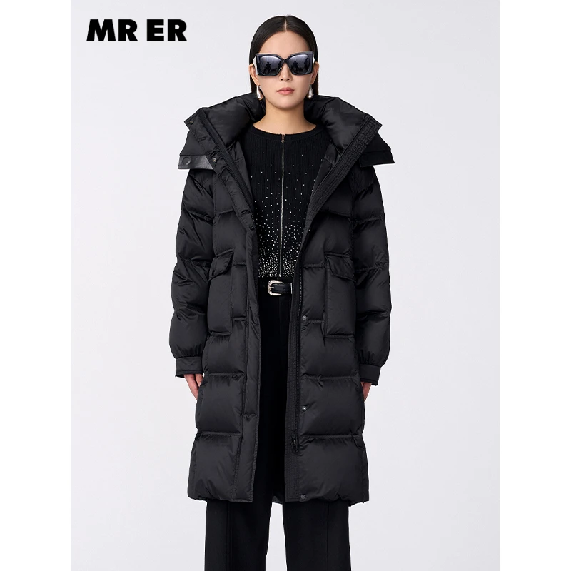 【尚雅专属】通勤百搭加厚中长款连帽羽绒服外套R4D04663