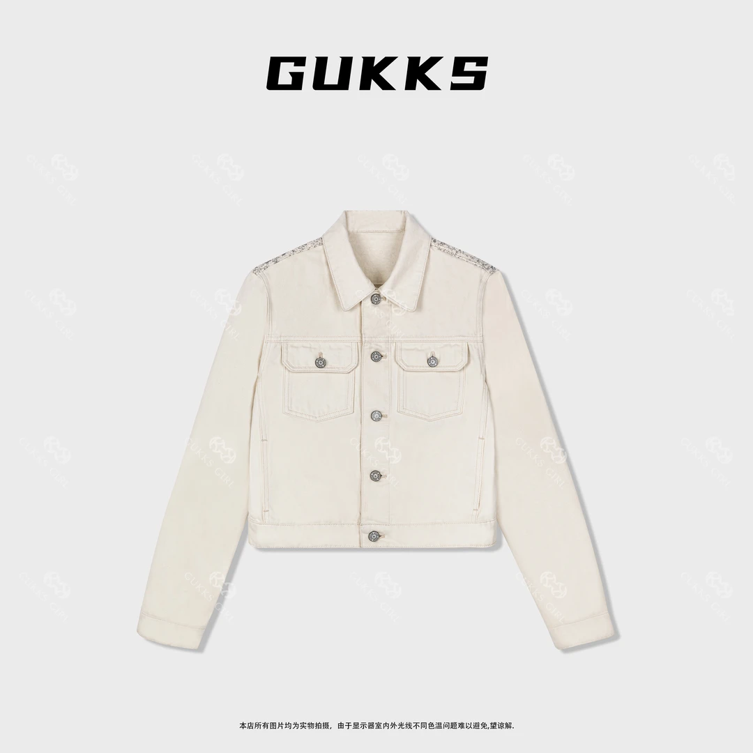 娜娜GUKKS/折扣村2025新纯色休闲单排扣长袖多扣刺绣夹克牛仔外套