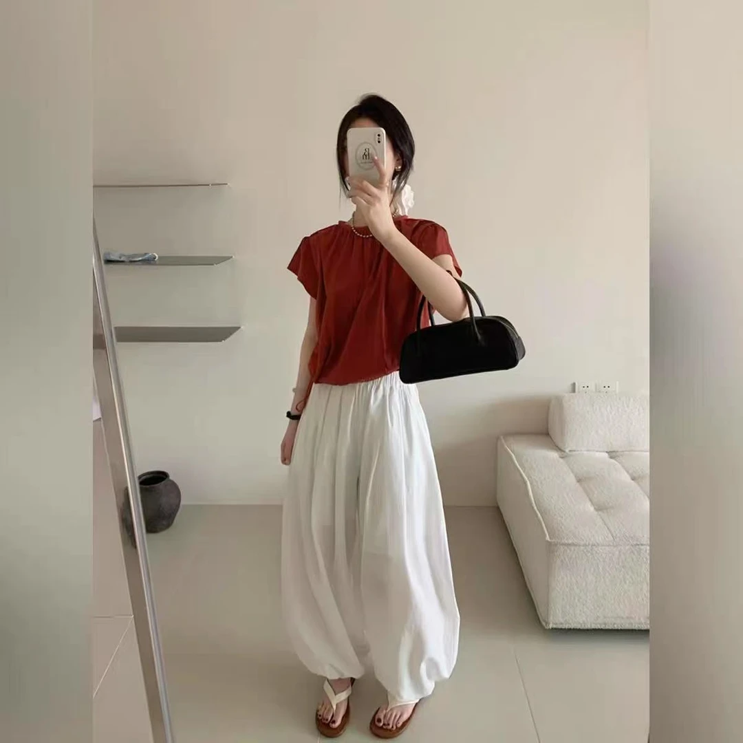 6908·CS# 飞飞袖 ins简约百搭抽绳飞飞袖衬衫·