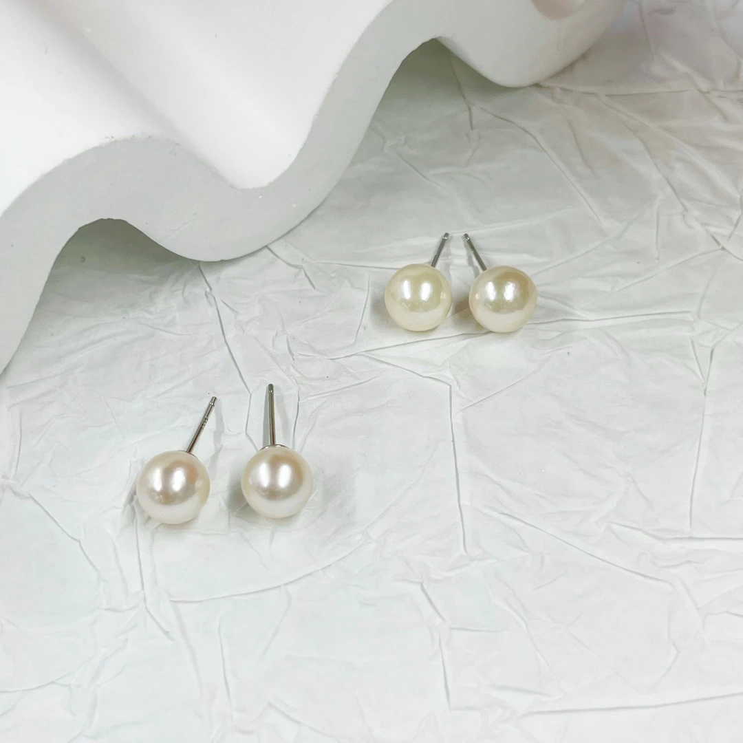 【小宝珠宝】14 T83998-S925银镶海水珍珠耳钉-多样性发一件-6.5mm