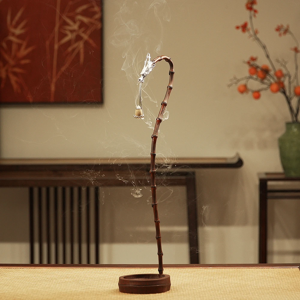 古锡手工大漆龙挂香 竹制倒挂香座 线香香插 龙头香挂