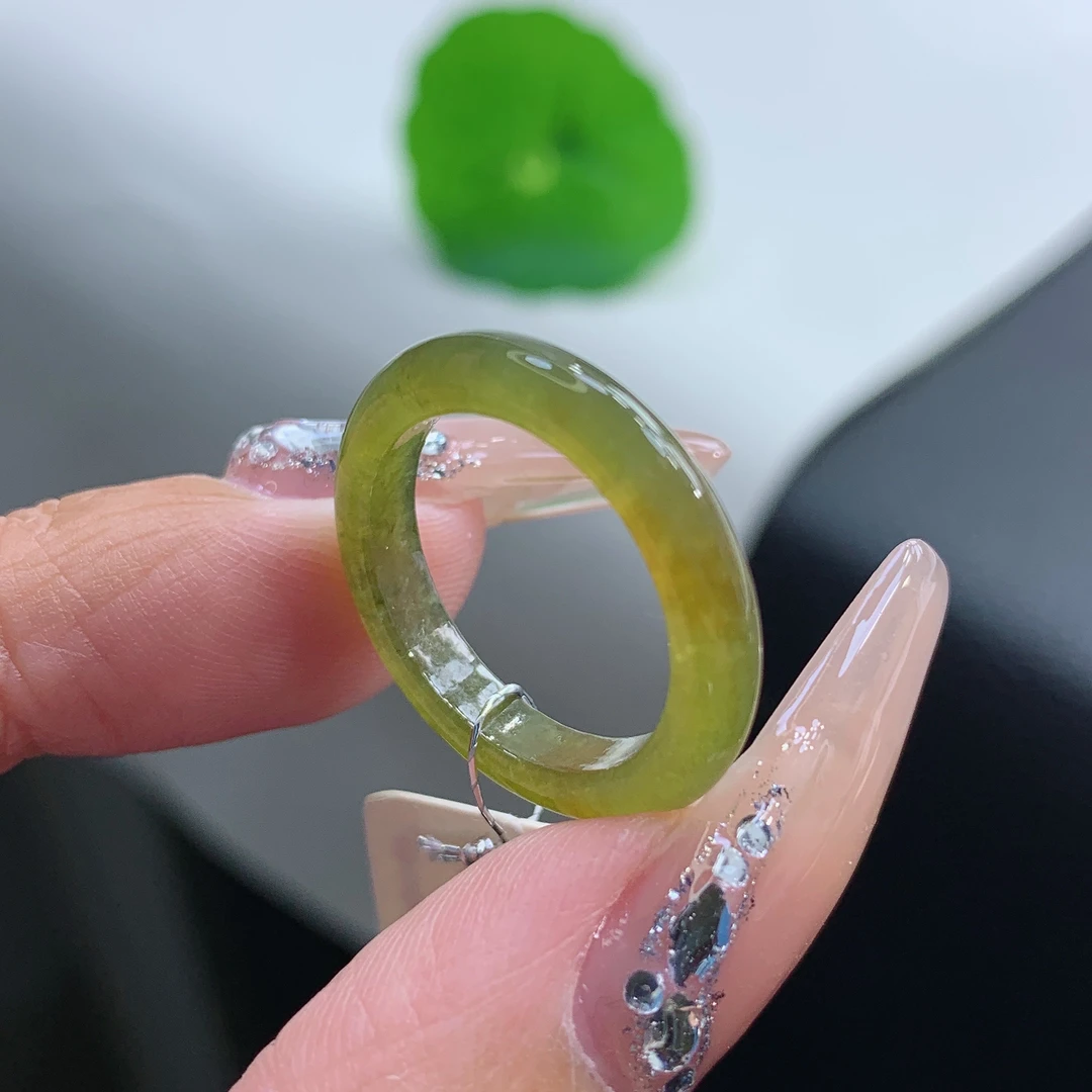 12-13圈口 满黄翡细条戒圈戒指 缅甸天然A货 尺寸16.2-3.4-3.1mm