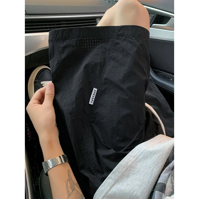 网眼冰丝速干短裤男夏季薄款美式潮牌外穿中裤透气宽松休闲五分裤