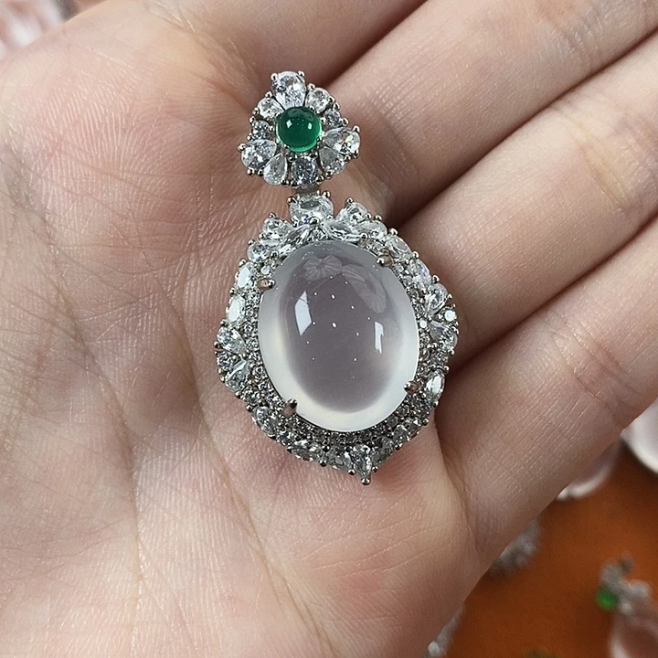 石英质玉银S925镀金镶嵌颈饰