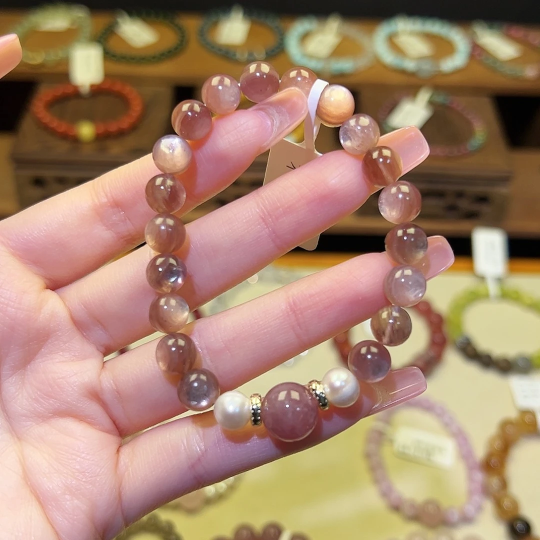 银S925镀金镶嵌水晶手串粉云母2010