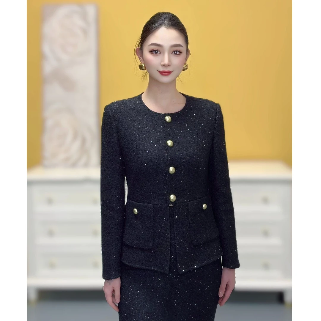 剀剀莉 秋冬季（coco小姐2.0）定制人丝绵羊毛圆领修身外套（0-20度）